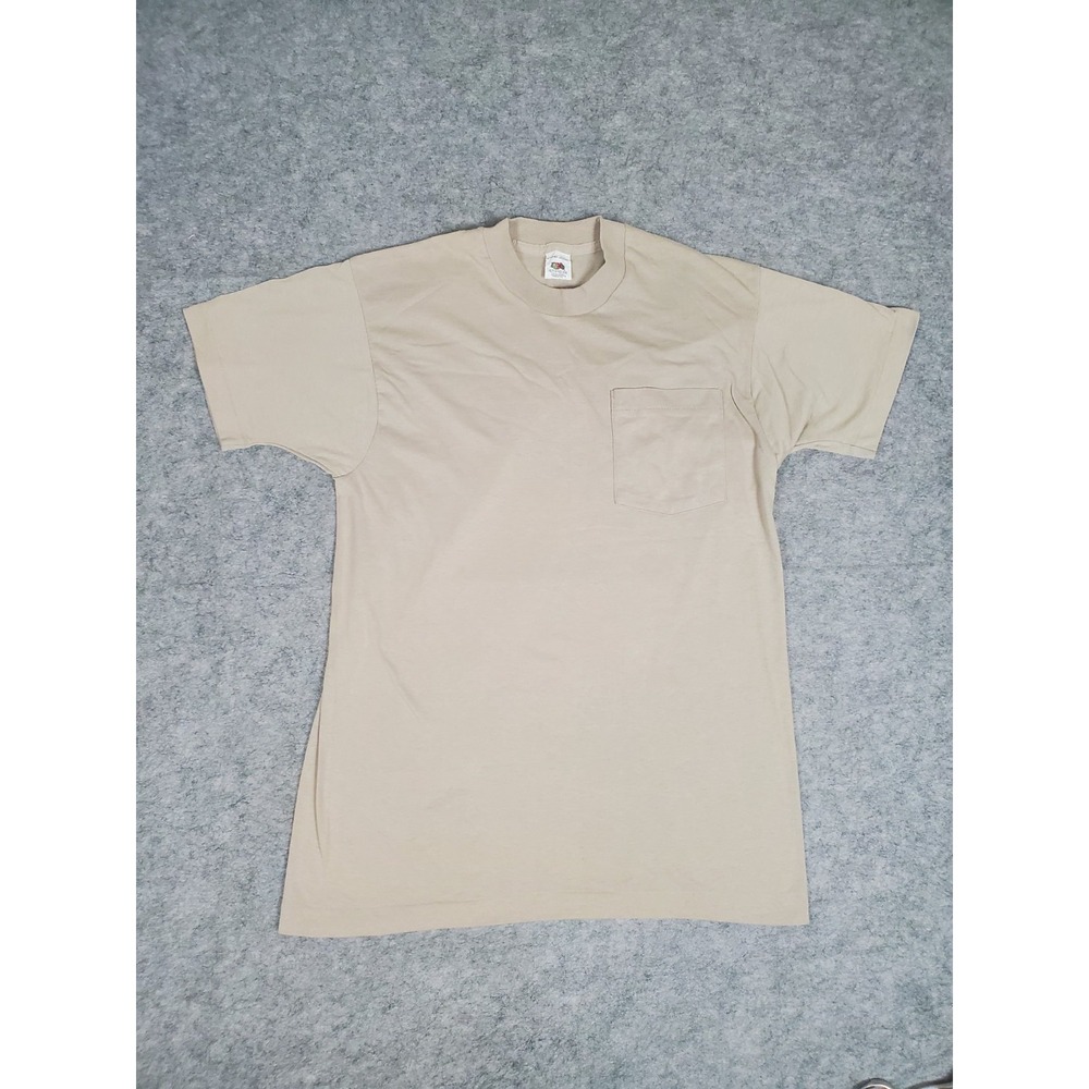 Vintage Fruit Of The Loom Selvedge Pocket T-Shirt Mens Large Beige Short Sleeve‎